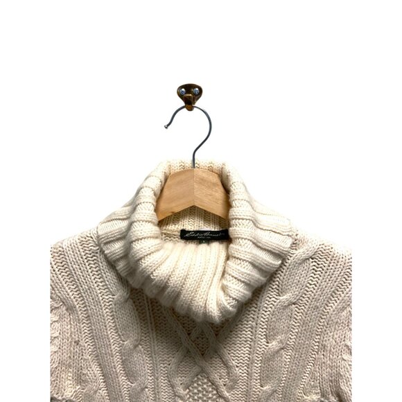 Eddie Bauer Y2K Cableknit Chunky Sweater Cream Size S Counteyside Chic Preppy - Picture 10 of 15